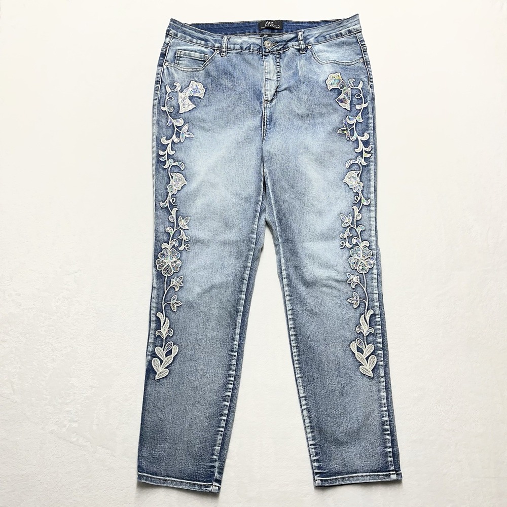 Midnight Velvet Embroidered Jeans Womens 16W Floral Sequined Bling
